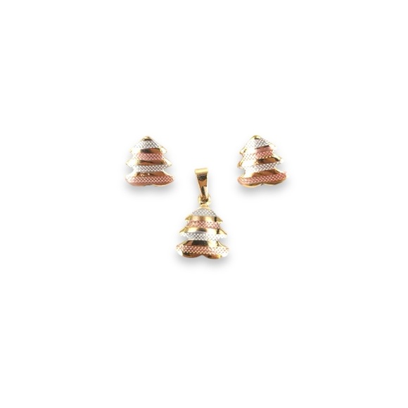 Three Tones Gold and Rose Gold Plated Christmas Tree Pendant and Earring Set - Picture 1 of 1
